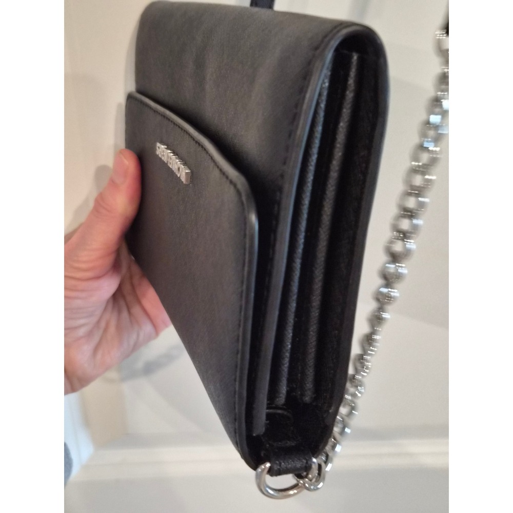 Michael Kors Black Saffiano Leather Crossbody Bag Silver Chain Strap - Picture 7 of 11